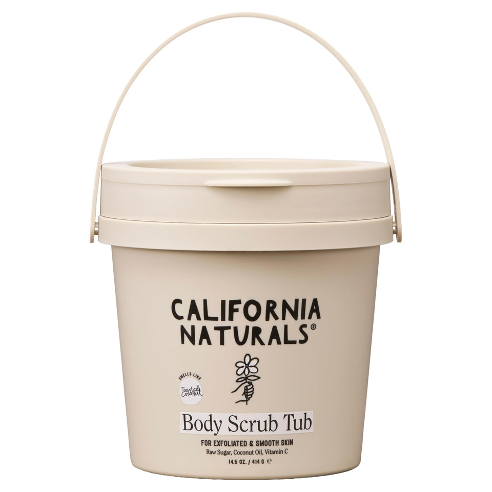 California Naturals front tub showing toasted coconut scent and size benefit