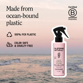 Applying California Naturals leave-in in hands on damp hair, improves detangling benefit