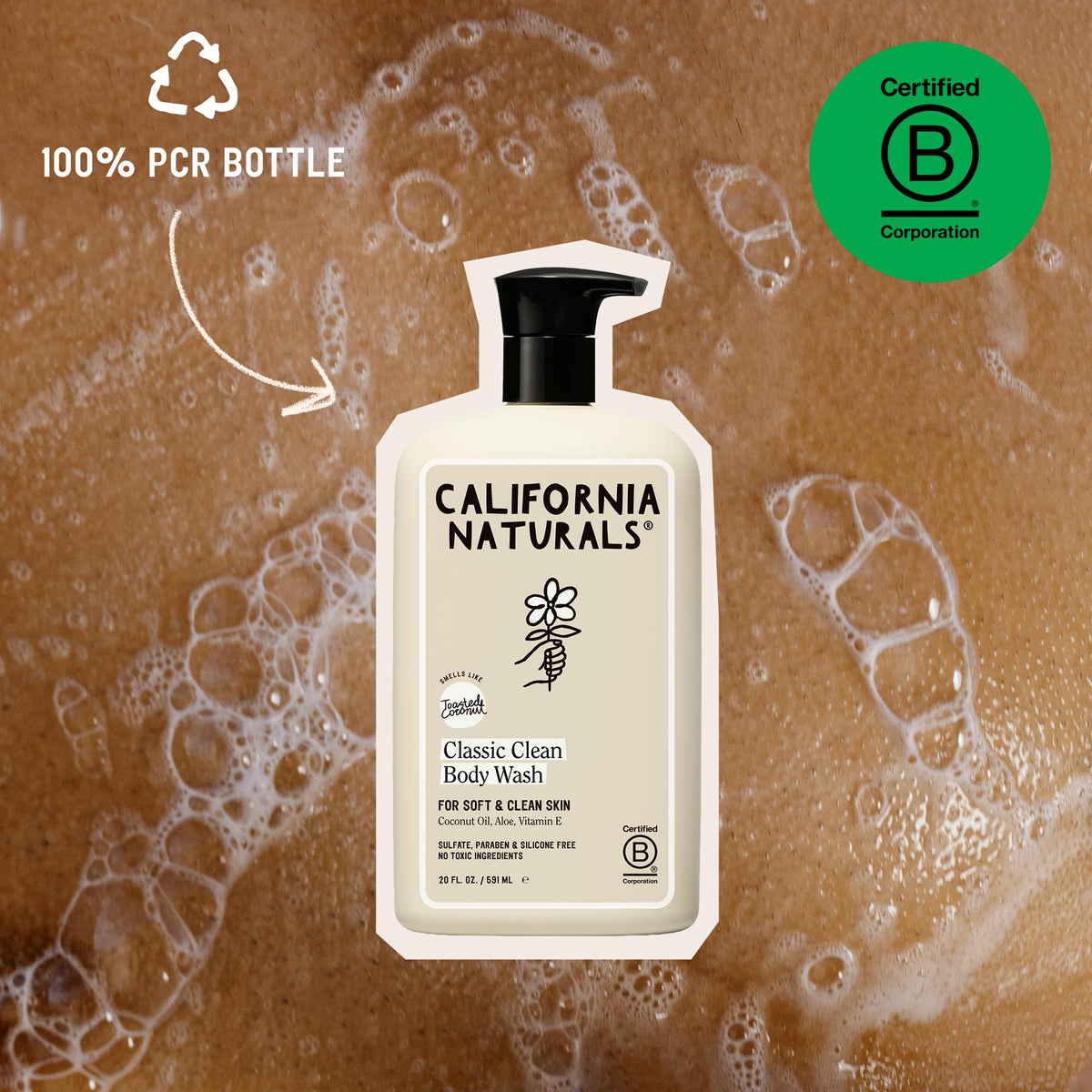 California Naturals ingredients display with coconut, shea butter and aloe emphasizing hydration