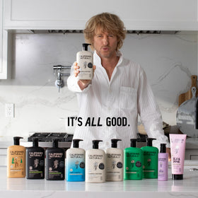 Bathroom counter lifestyle with California Naturals set for natural daily hair care