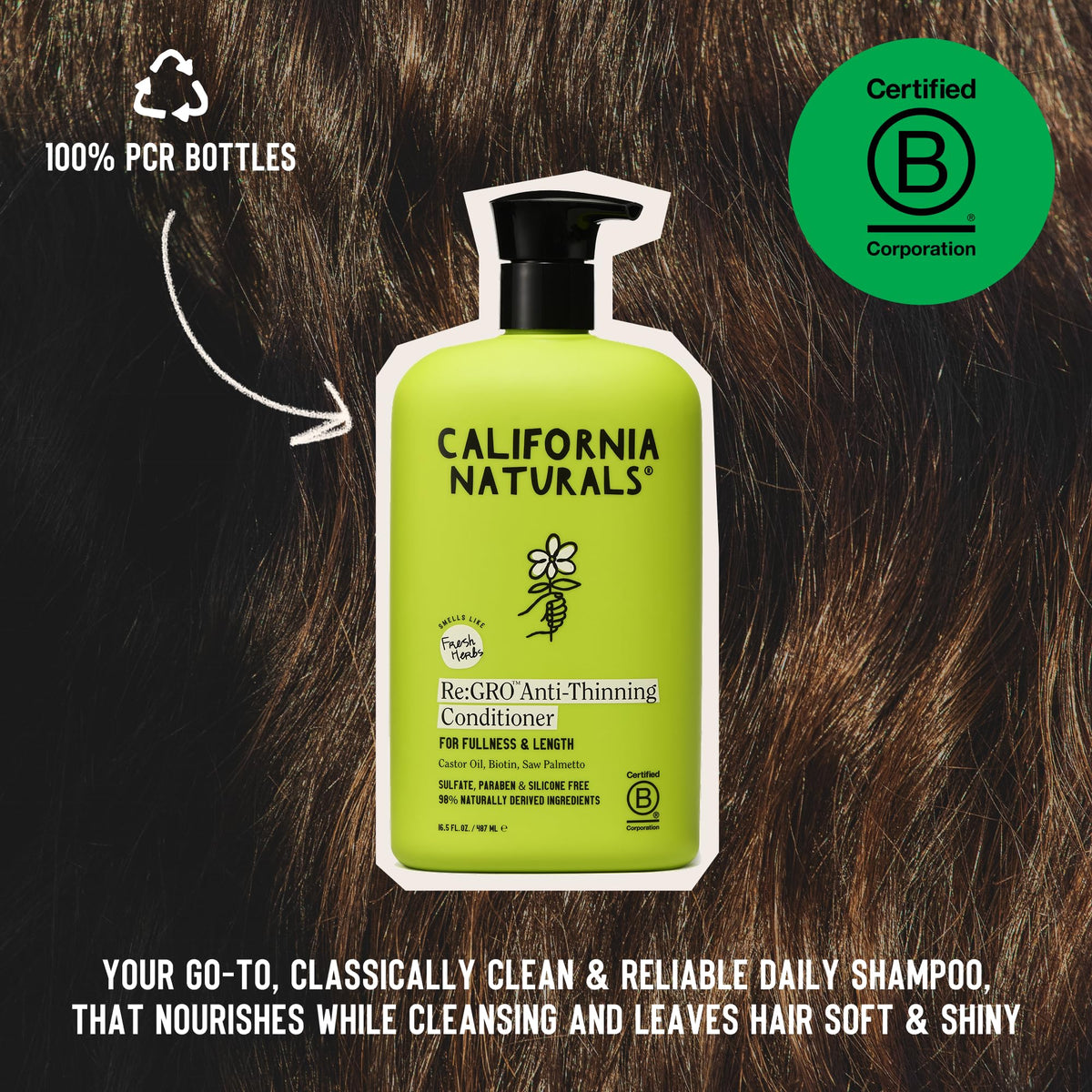 California Naturals Re:GRO conditioner being applied in shower for detangling
