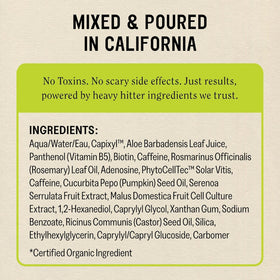 California Naturals Re:Gro label showing 5% Capixyl, vegan and cruelty-free certifications