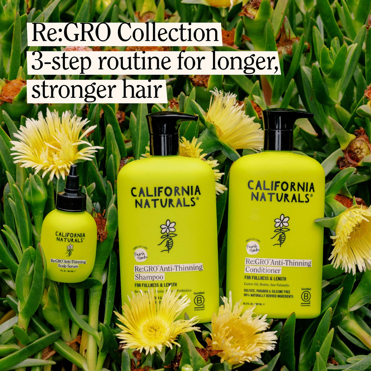 California Naturals serum placed on bathroom shelf with towel, daily routine-friendly benefit