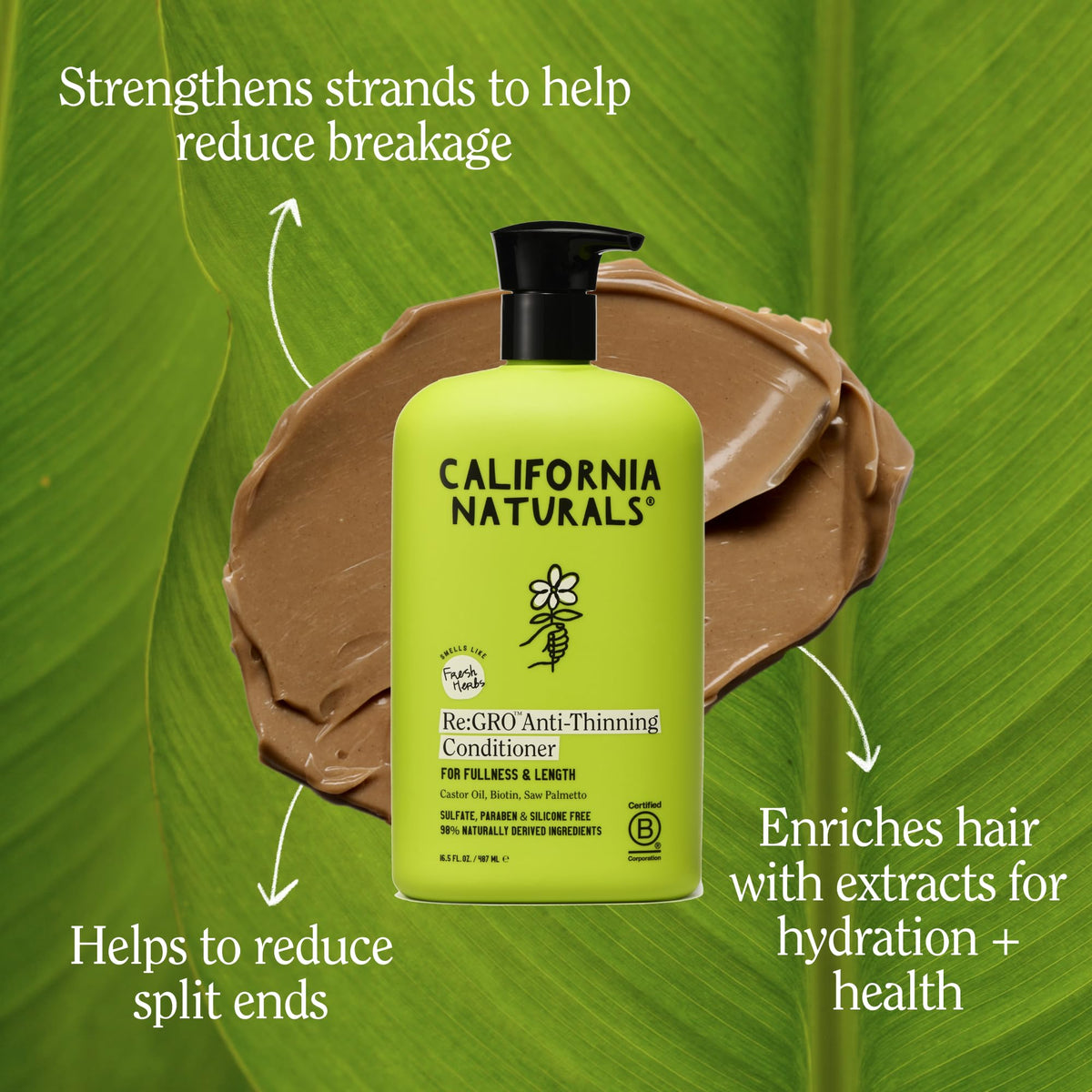 California Naturals Re:GRO creamy conditioner texture demonstrating smooth slip
