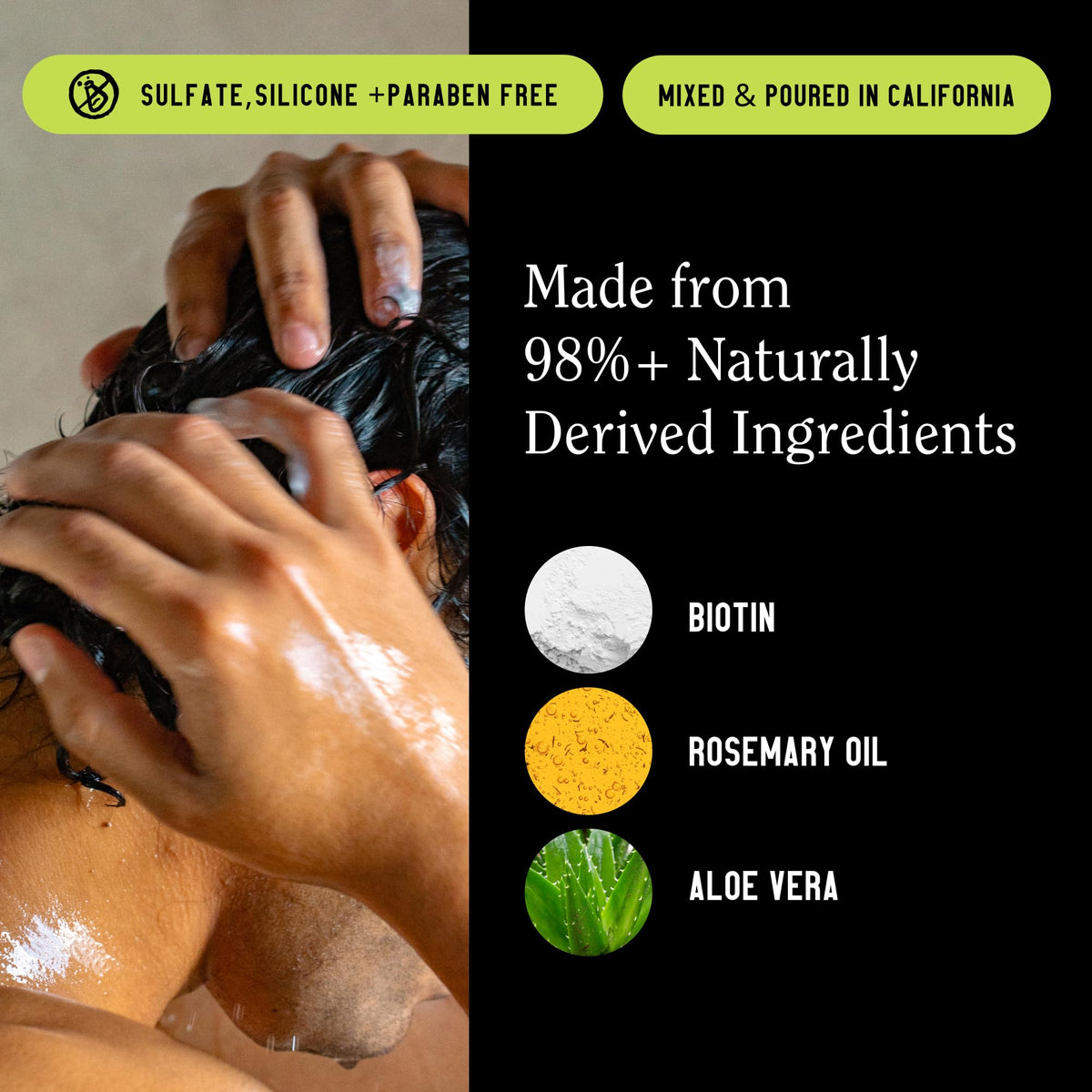 California Naturals shampoo texture on palm displaying creamy lather for gentle cleansing benefit
