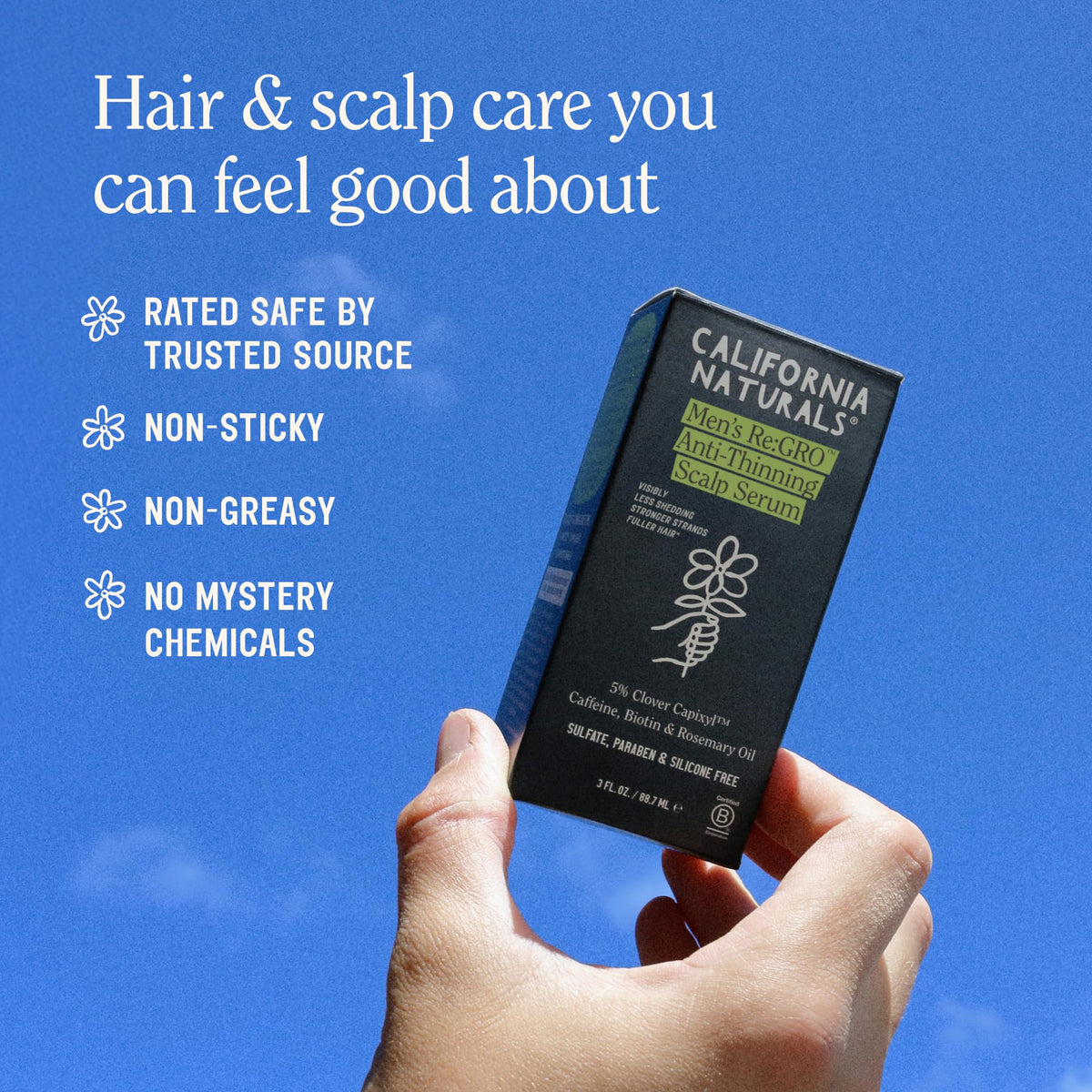 California Naturals Re:Gro cooling serum texture close-up highlighting lightweight finish