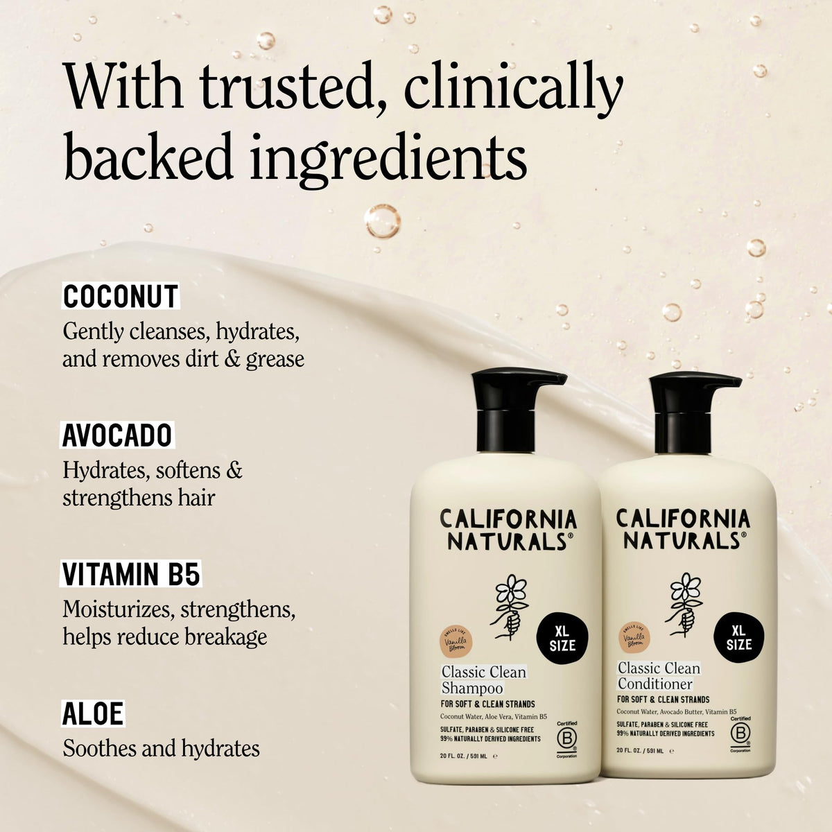 California Naturals pump nozzles demonstrating easy dispensing and convenient use benefit