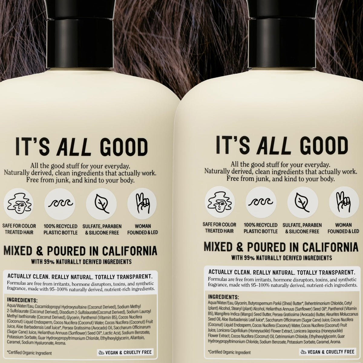 California Naturals bottles in a hand for scale showing true 20 fl oz size benefit