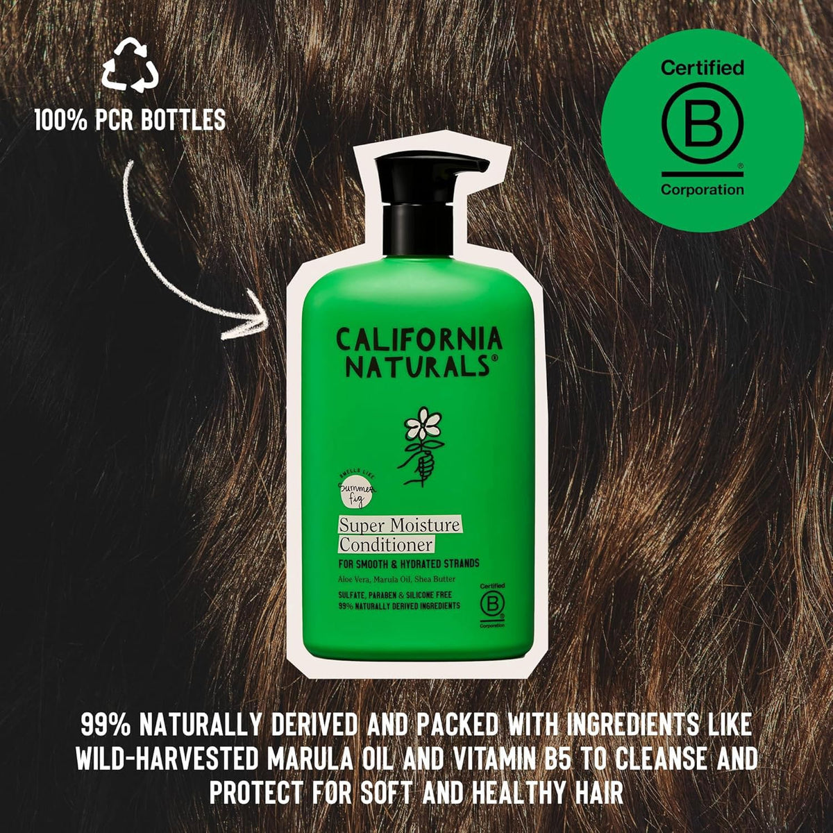 California Naturals conditioner being applied in shower detangles hair