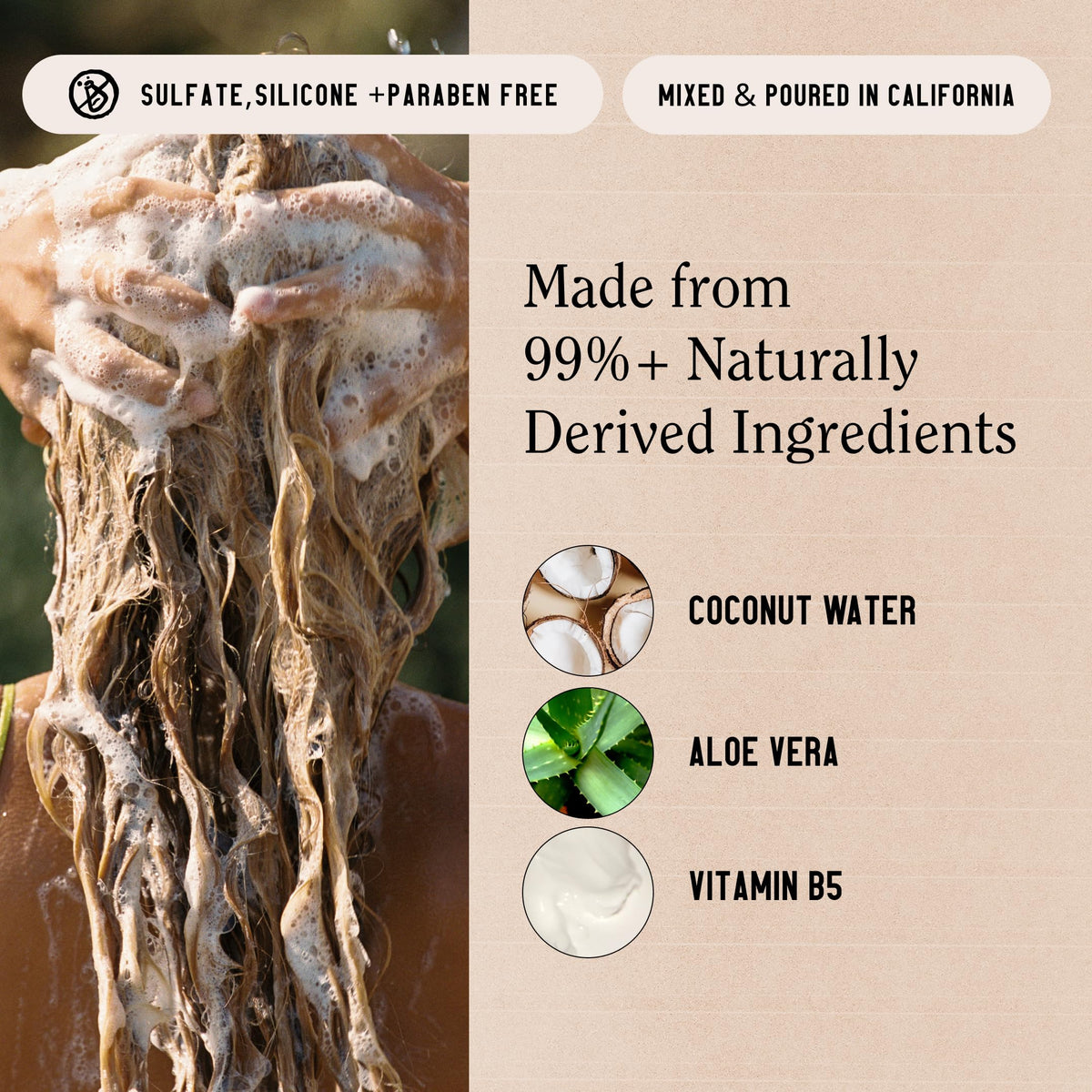 California Naturals rich foam lather demonstrating gentle cleansing without sulfates