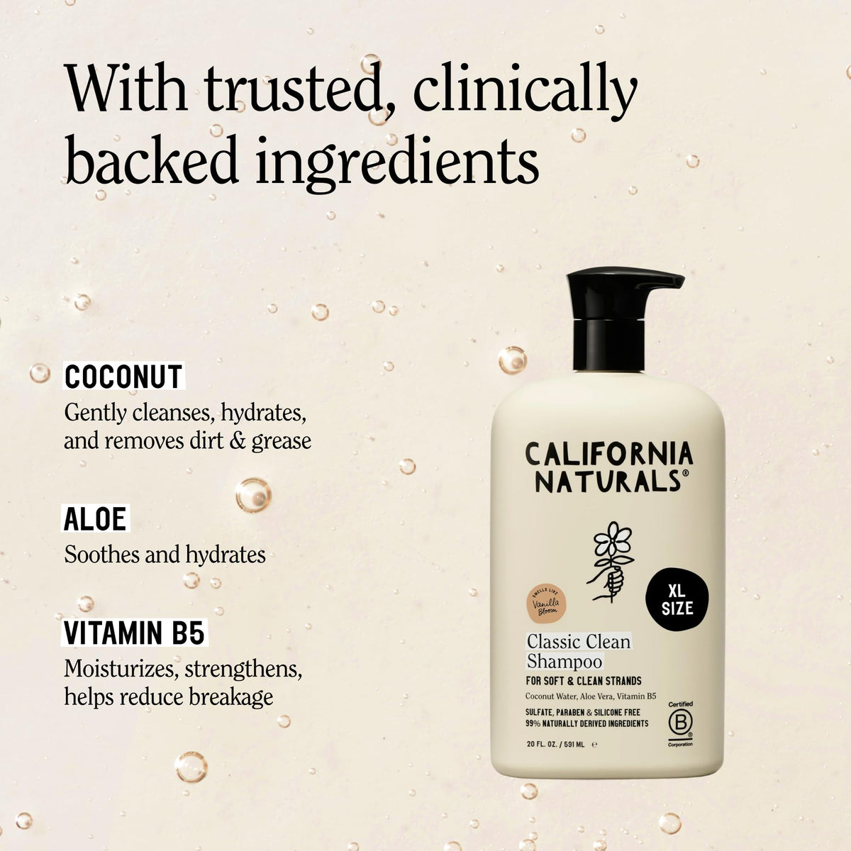 California Naturals shampoo texture lather on hand for gentle cleanse
