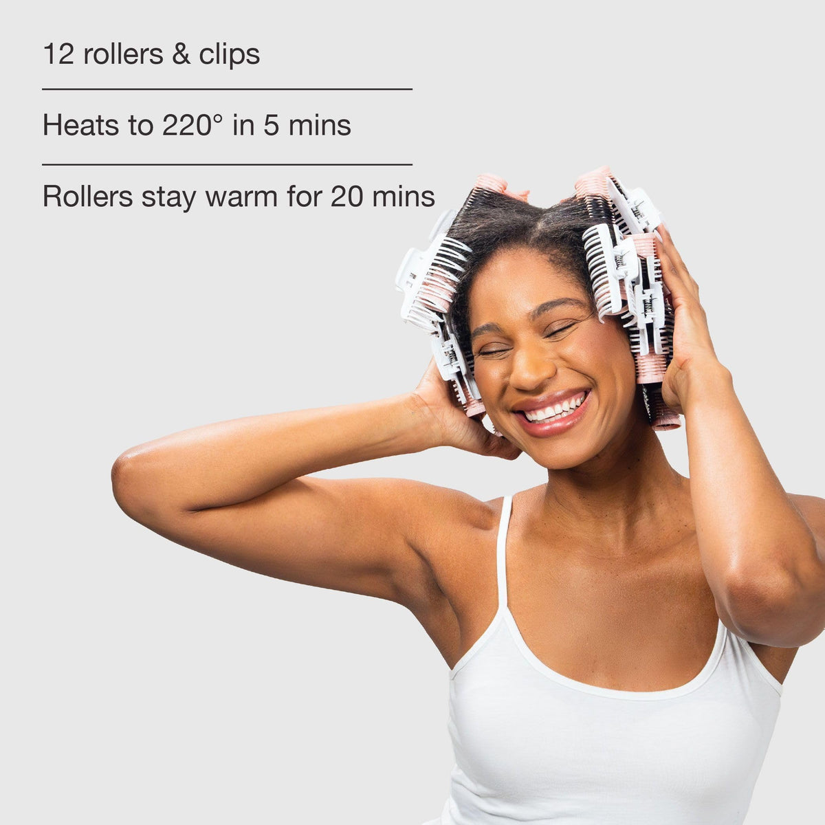 CALISTA claw clip detail securing a roller for comfortable hands-free styling