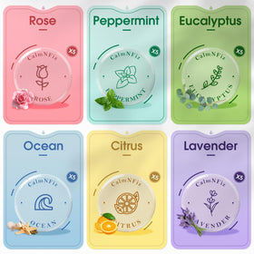 CalmNFiz colorful tablet arrangement showing six scents for easy selection