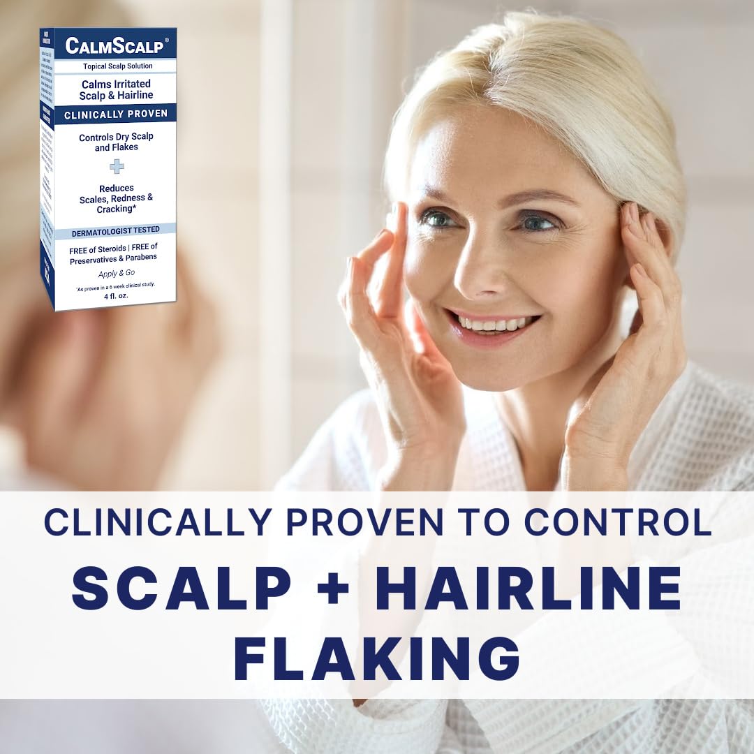 CalmScalp bottle label detail highlighting steroid-free, clean formula benefit