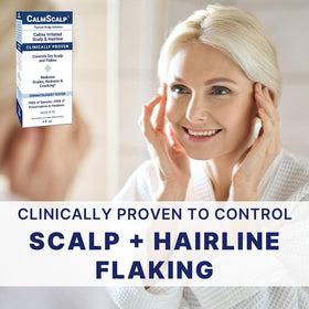 CalmScalp bottle label detail highlighting steroid-free, clean formula benefit