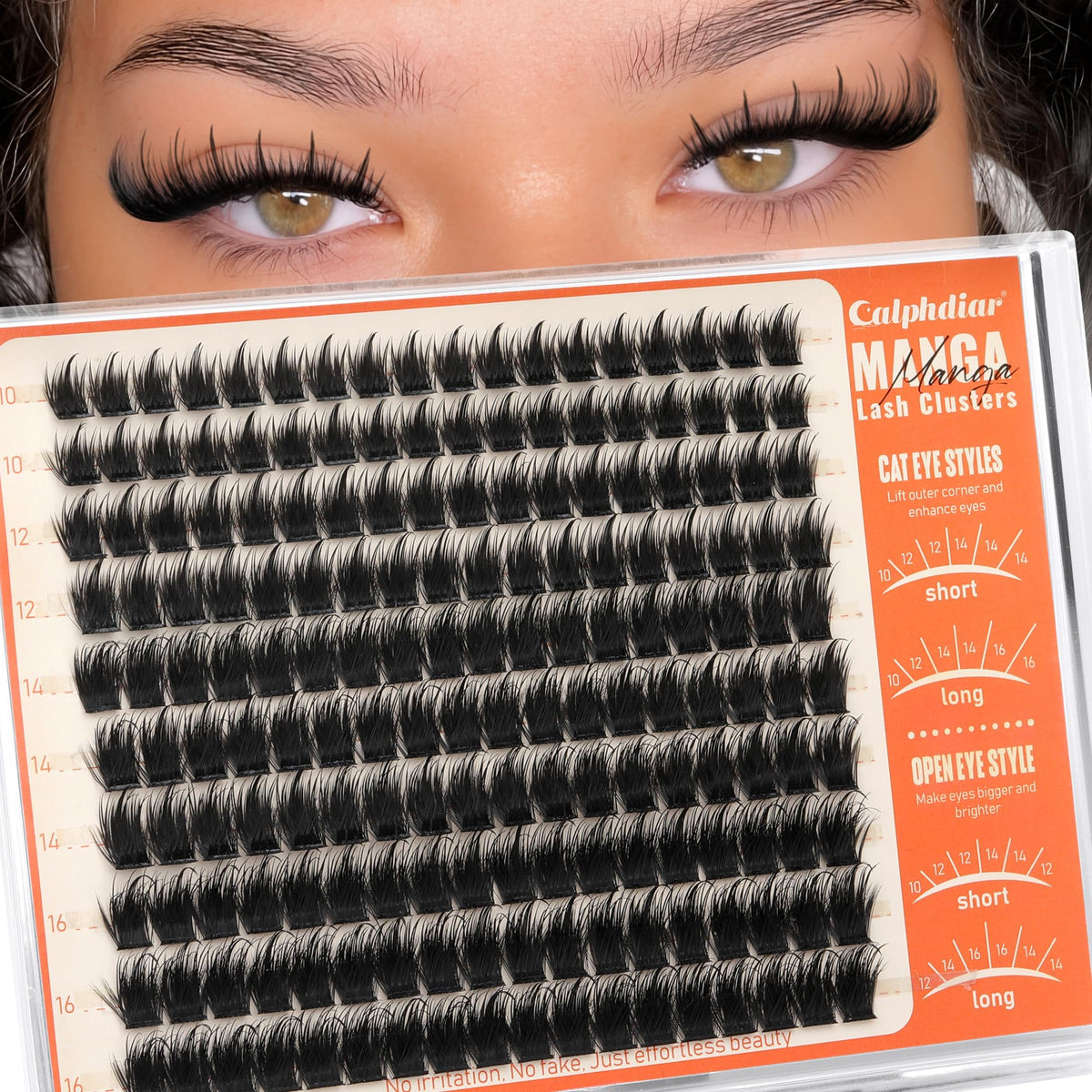 calphdiar front packaging showing multiple lash cluster lengths and labels for easy selection
