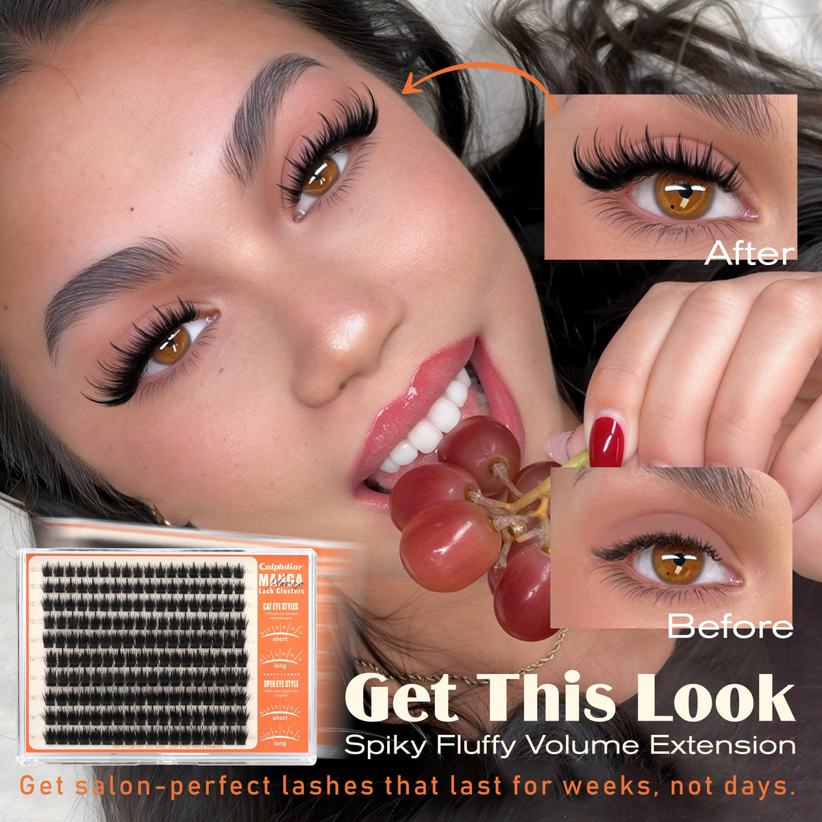 calphdiar open-eye style on model showing brighter, wider eye appearance benefit