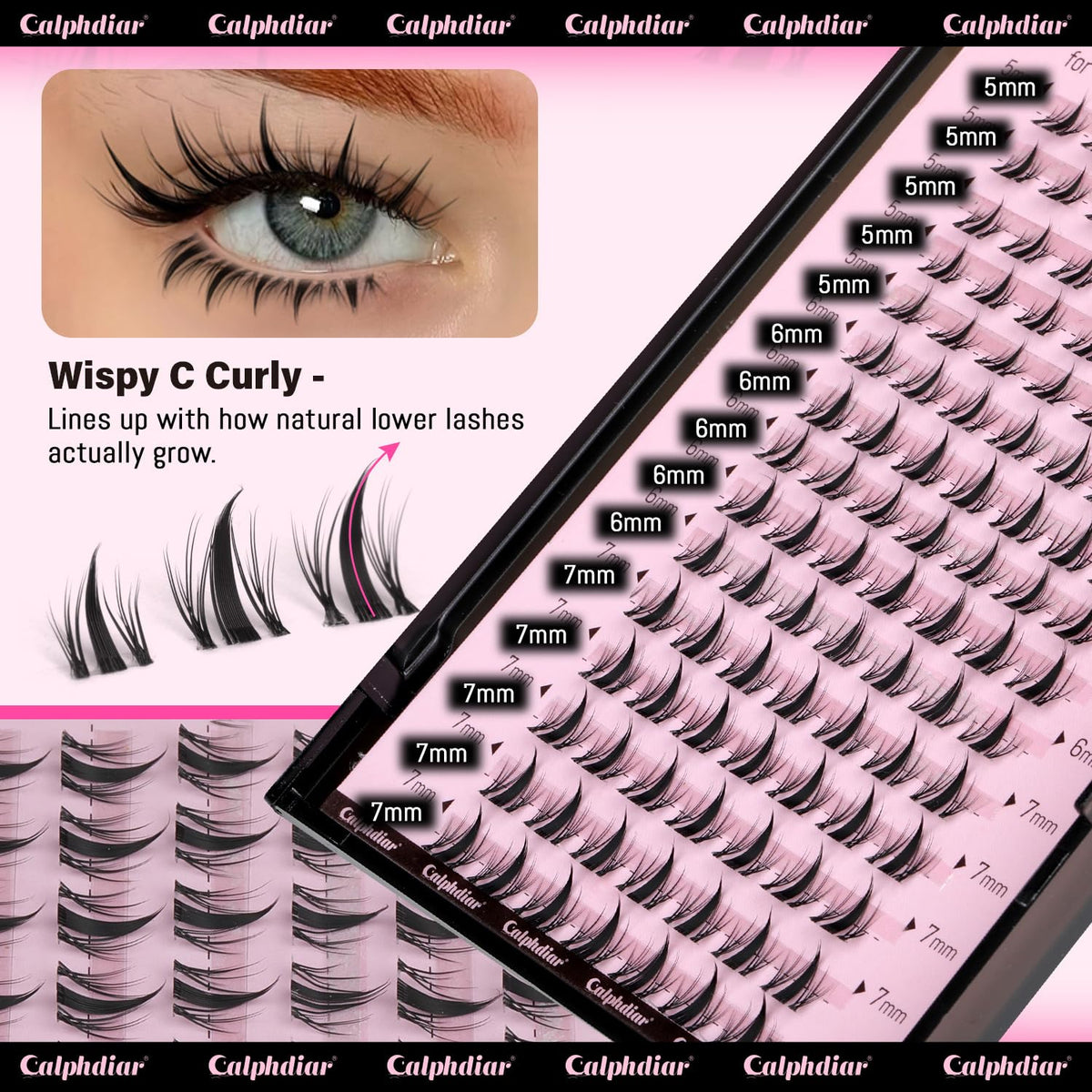 calphdiar model wearing clusters to show wider, doe-eyed effect