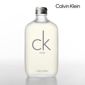Calvin Klein CK One angled bottle highlighting label and minimalist branding