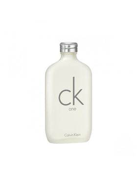 Calvin Klein CK One label detail highlighting fragrance notes and clean branding