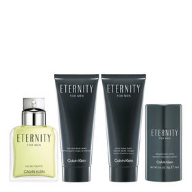 Calvin Klein Eternity deodorant size scale with travel bag showing portability benefit