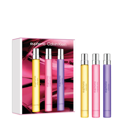 Calvin Klein front packaging of the Euphoria Elixir trio highlighting gift-ready presentation and variety