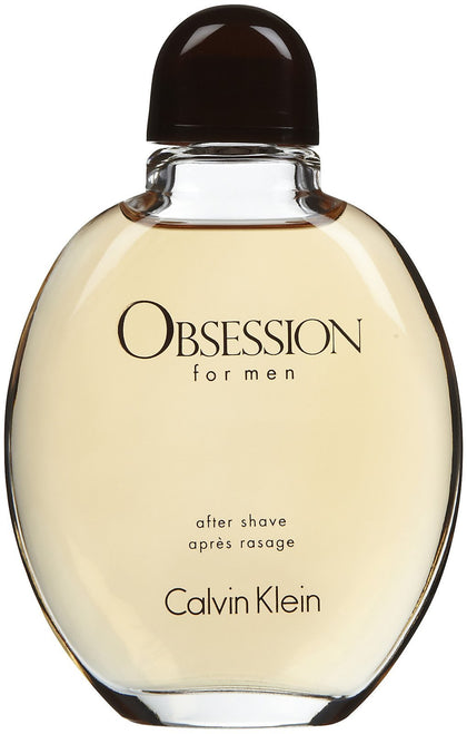 Calvin Klein Obsession aftershave front bottle showing sleek packaging and immediate scent appeal