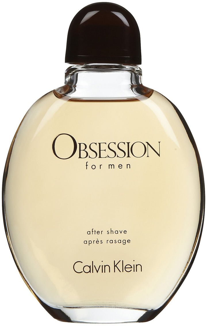 Calvin Klein Obsession aftershave front bottle showing sleek packaging and immediate scent appeal
