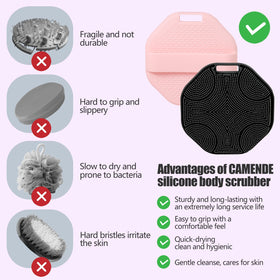 CAMENDE scrubber next to a hand showing true scale for easy size evaluation