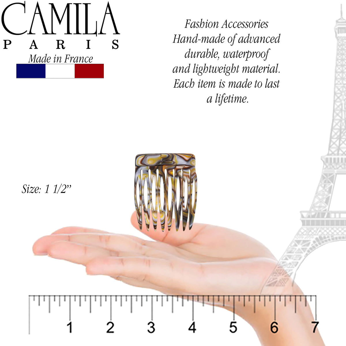 Camila comb placed in a side twist showcasing discreet hold and neat finish