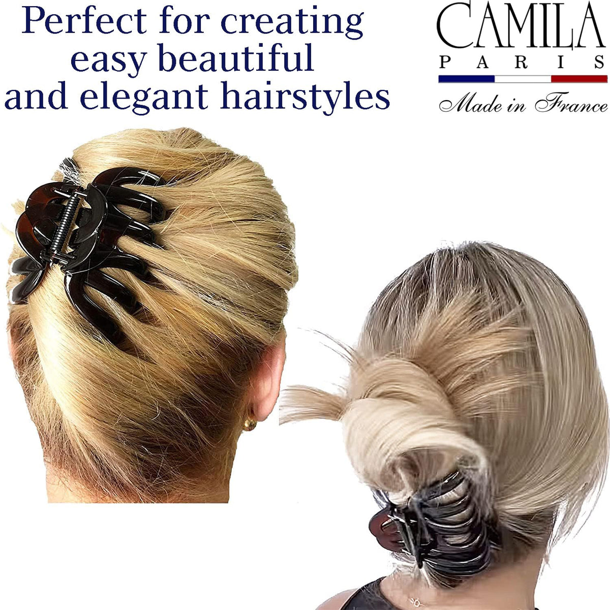 Camila Paris clip holding a high bun for all-day security