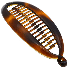 Camila Paris front view of the CP2 banana clip showing classic tortoise shell benefit secure hold