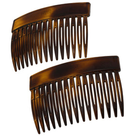 Camila Paris front view of small tortoise side comb showing shape and color for elegant styling