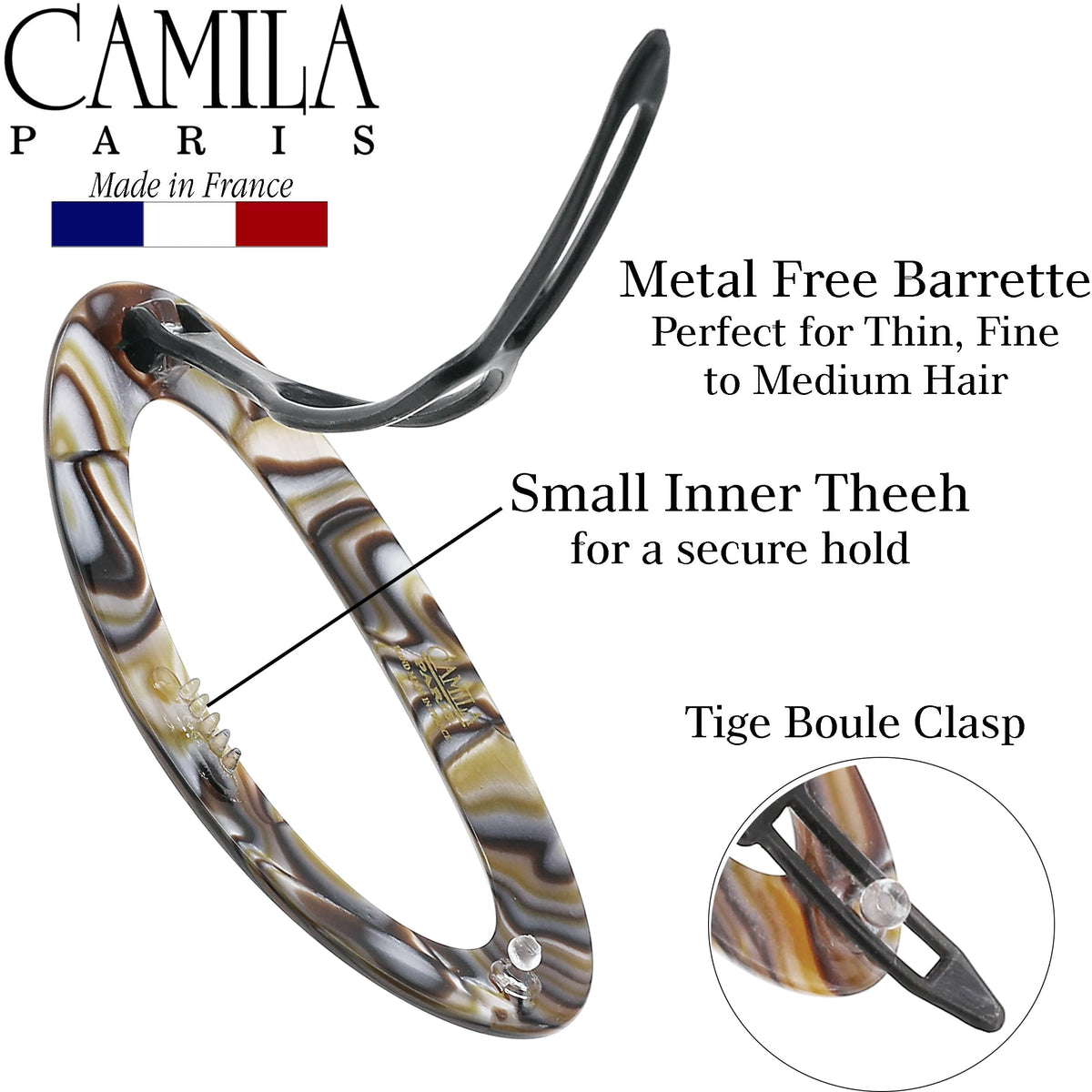 Camila Paris barrette holding a bun firmly without tugging or hair damage