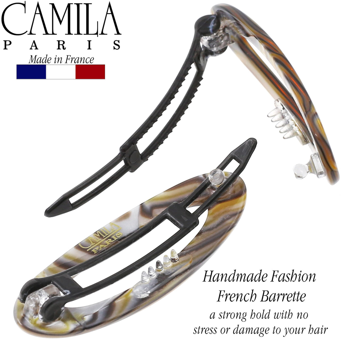Camila Paris barrette next to ruler demonstrating the compact two-inch size