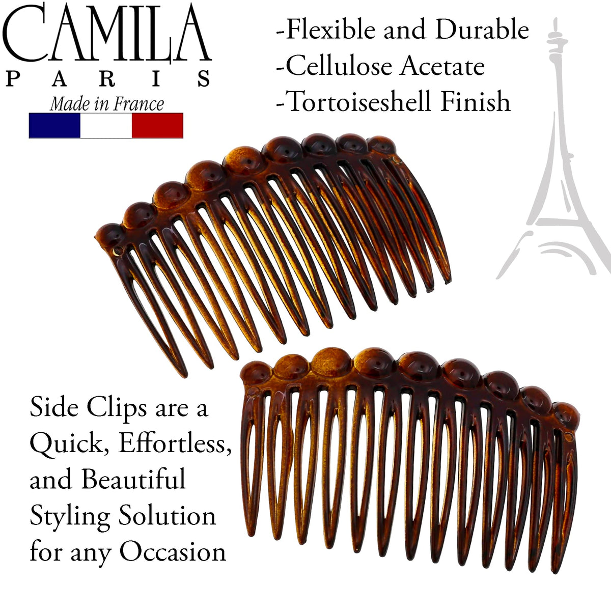 Camila Paris comb inserted in bun showing secure hold and polished look
