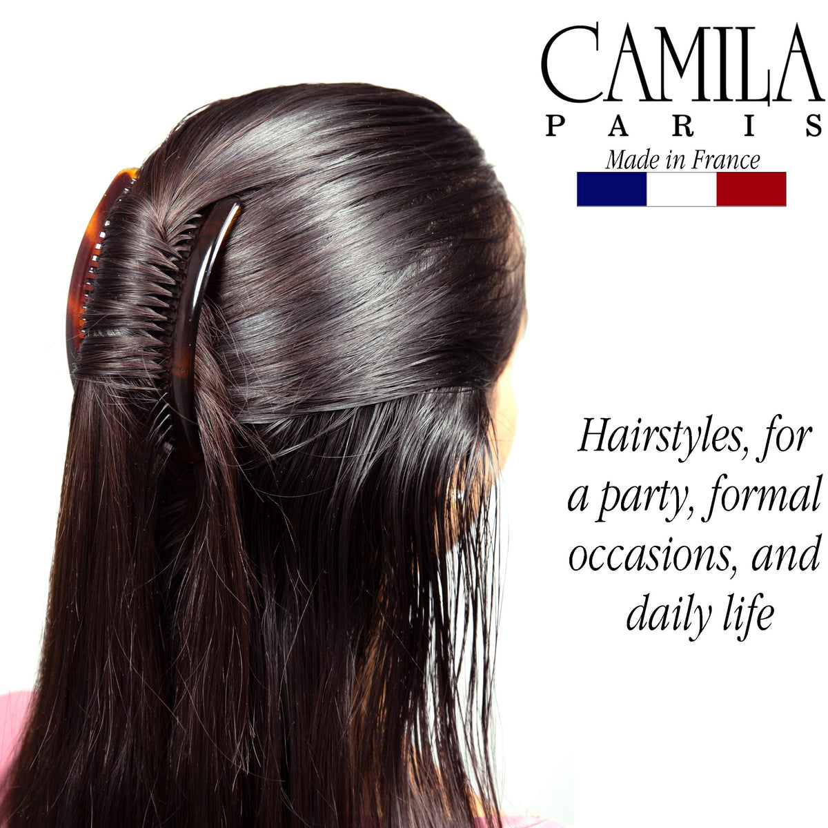 Camila Paris label close-up stating Made in France for quality assurance benefit