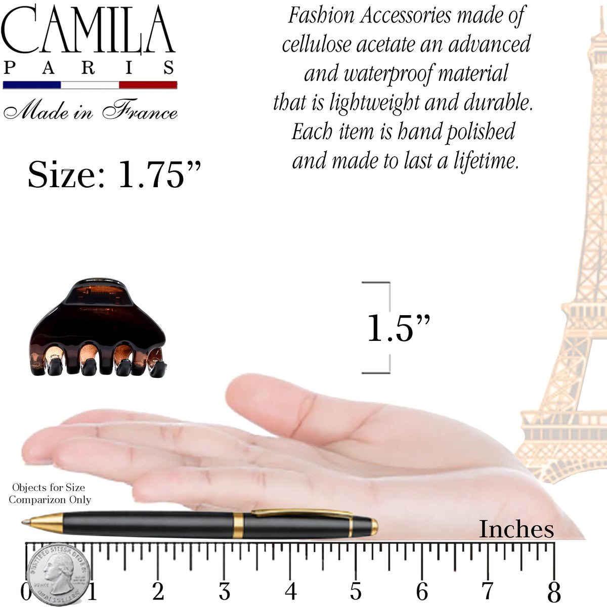 Camila Paris flat jaw detail showing low-profile design for comfortable wear