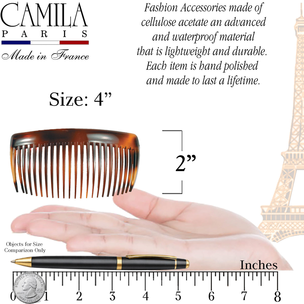 Camila Paris side profile of curved comb illustrating comfort and head contouring