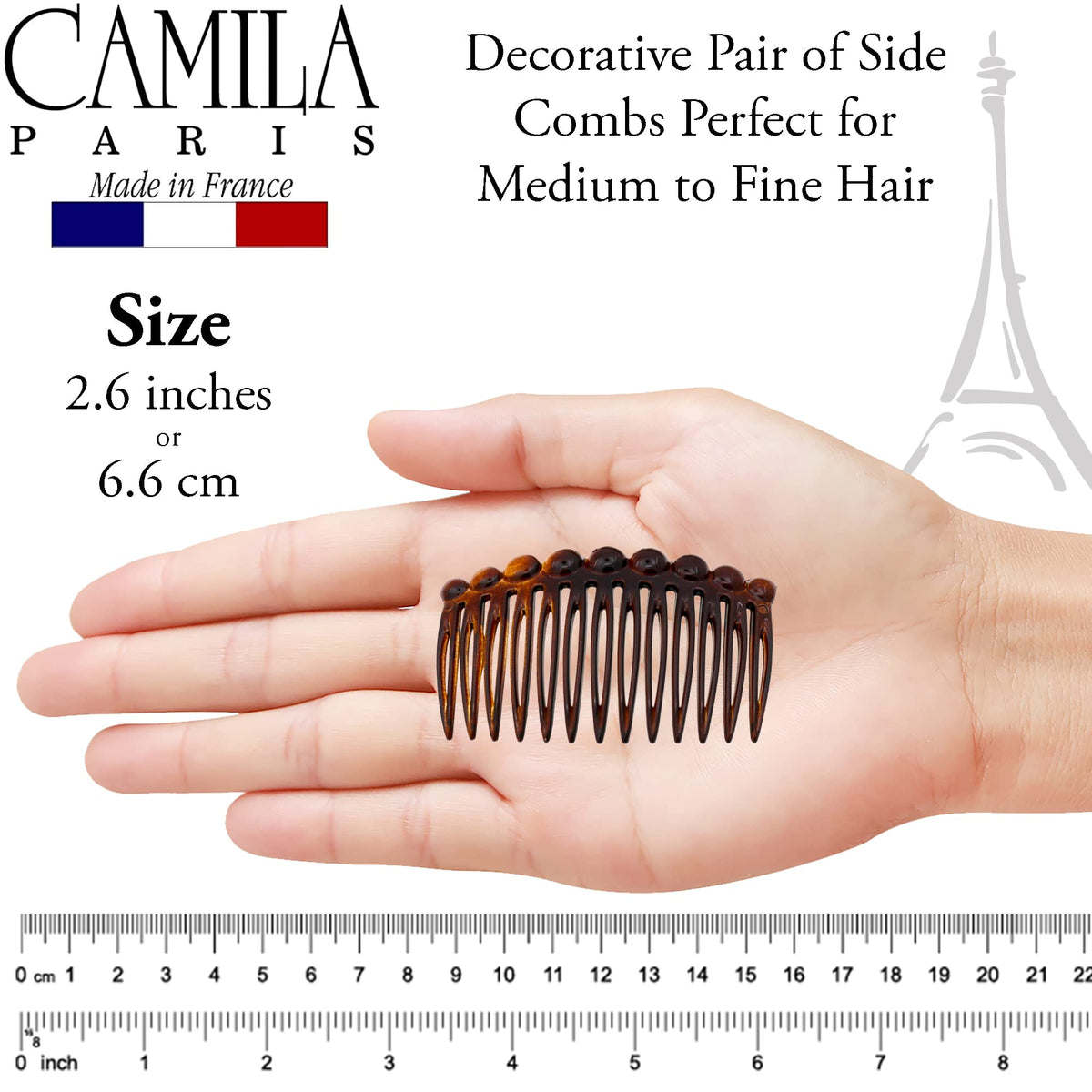 Camila Paris side profile of curved comb illustrating ergonomic head-fitting shape