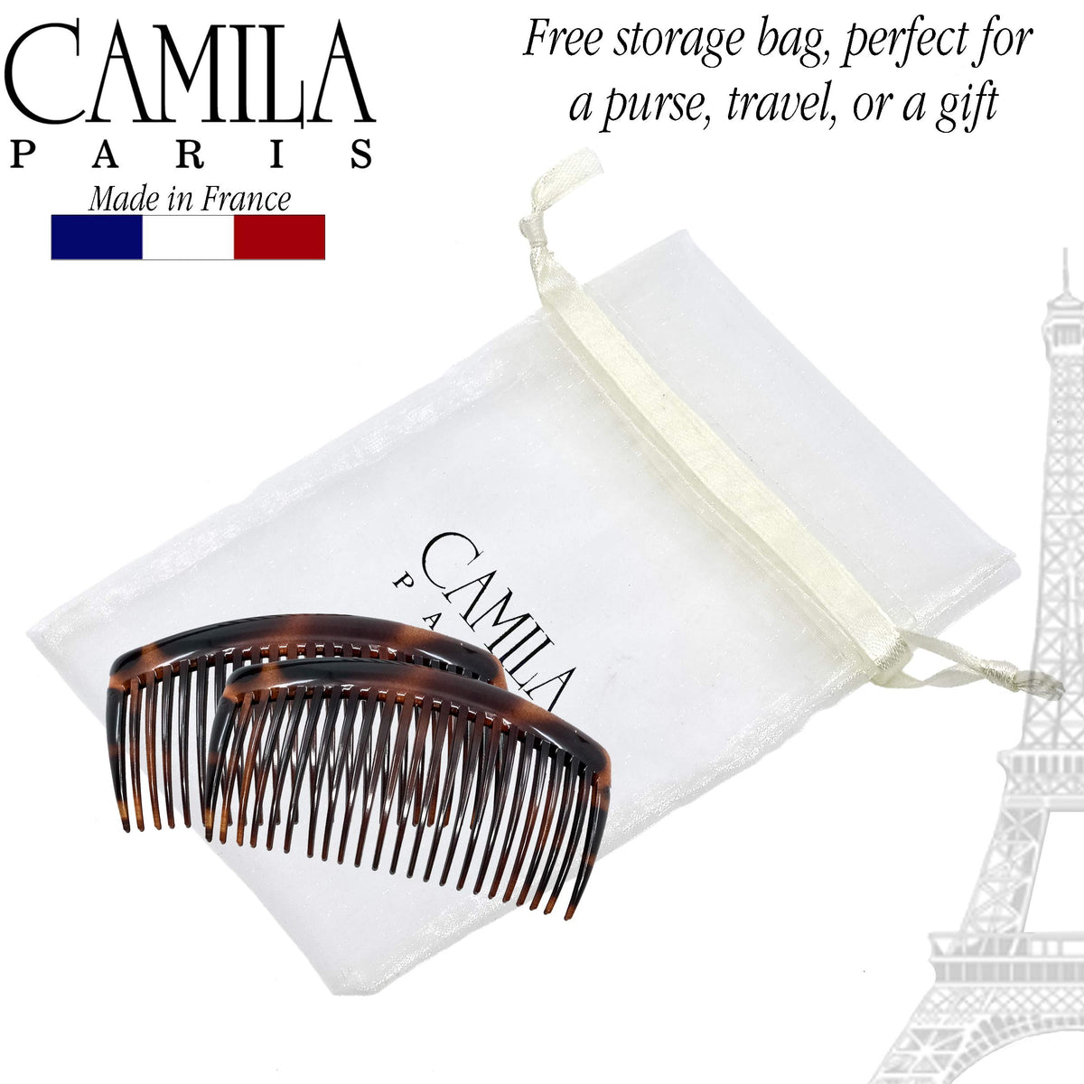 Camila Paris comb beside ruler showing 4 inch size for scale and correct fit