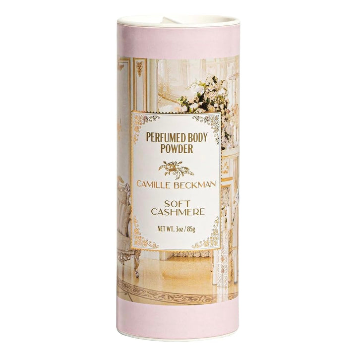 Camille Beckman front packaging showing 3 oz jar and soft cashmere scent benefit