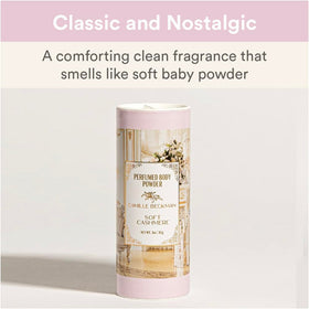 Camille Beckman open jar close-up of fine talc-free powder texture, smooth finish benefit