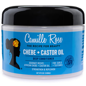 Camille Rose jar on bathroom shelf in lifestyle scene suggesting a pampering hair-routine boost