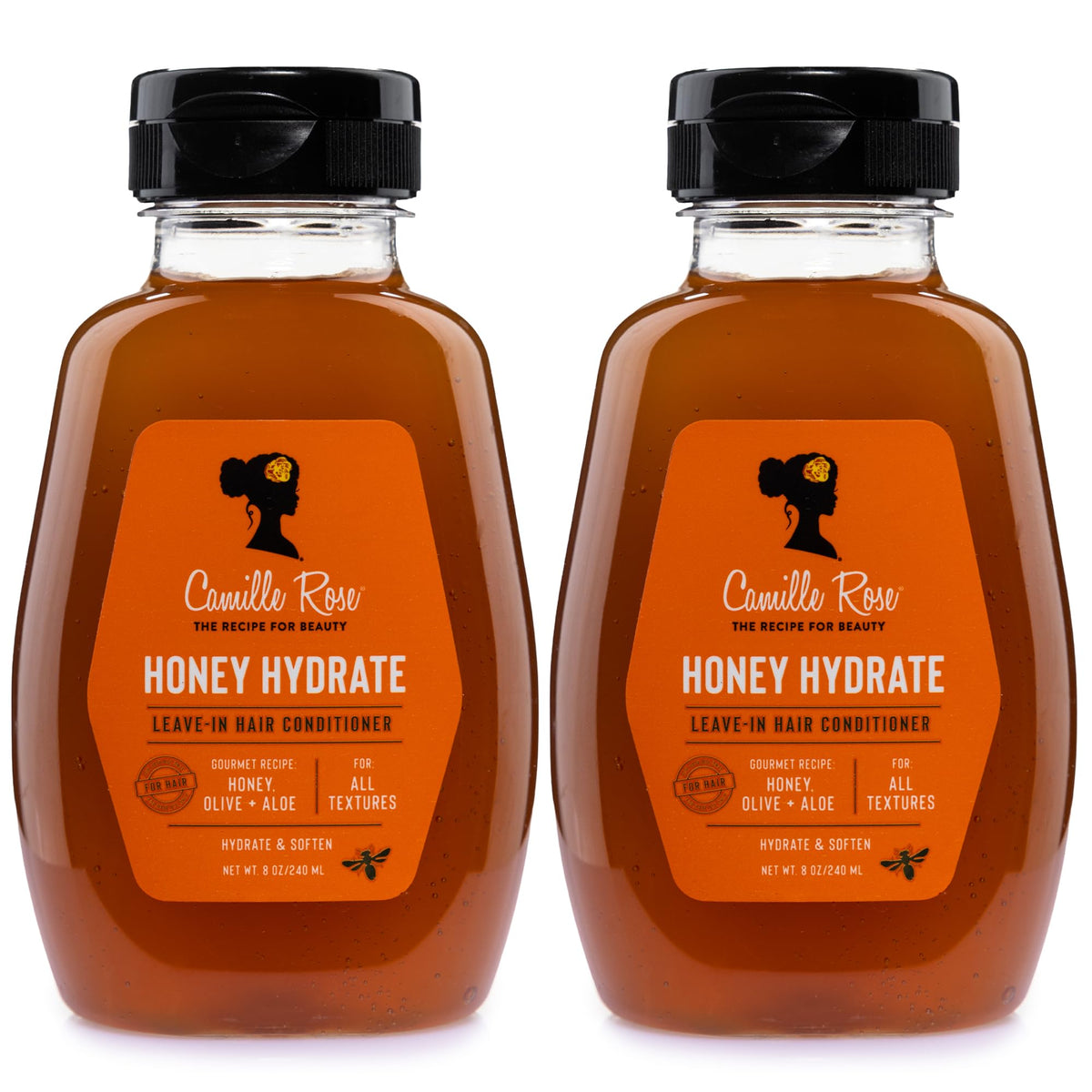 Camille Rose front bottle showing label and 8 fl oz size, hydrates hair