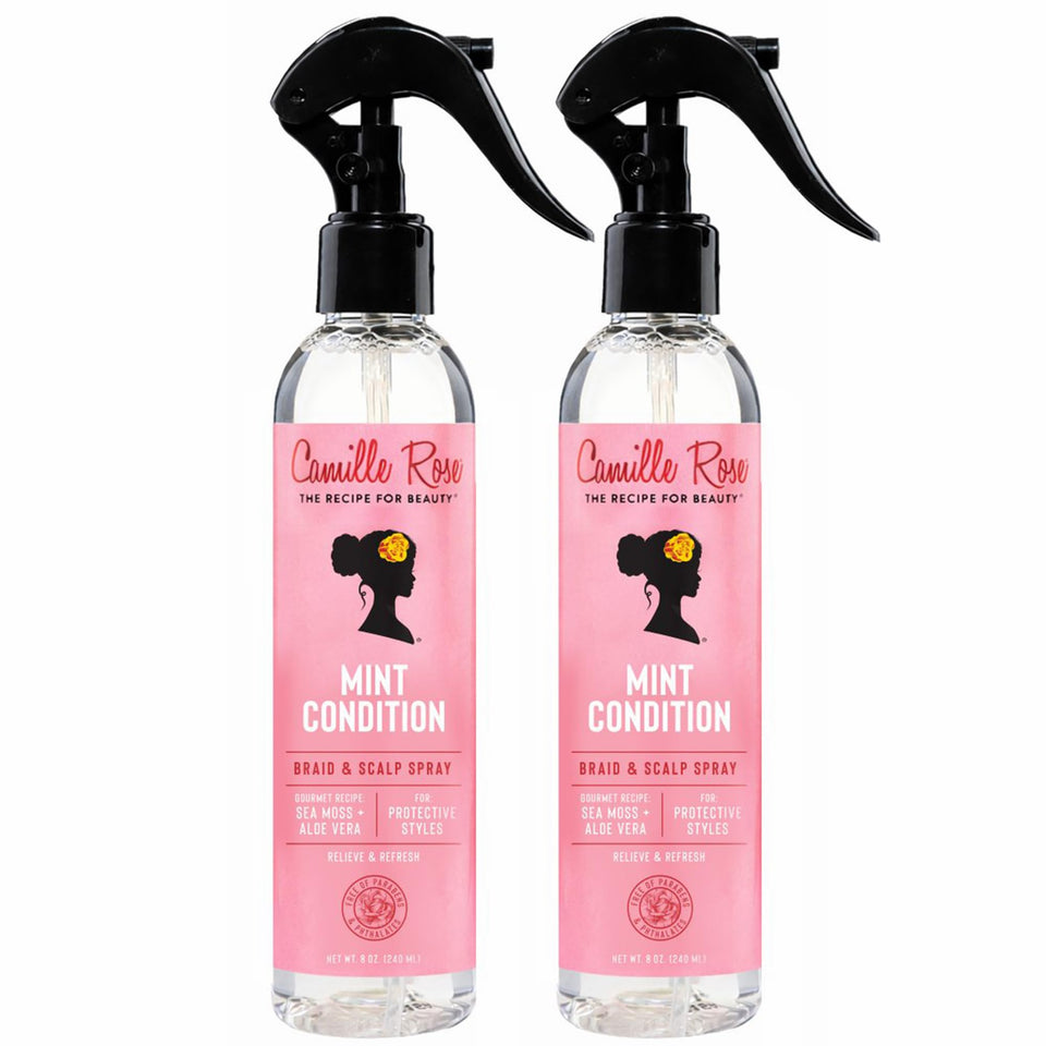 Camille Rose front packaging showing cooling braid and scalp spray benefits