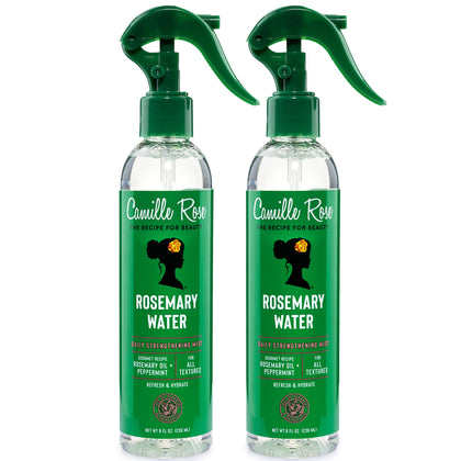 Camille Rose front packaging showing rosemary water 2-pack, convenient hydration