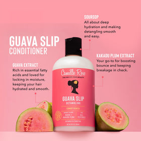 Camille Rose applying conditioner through wet hair demonstrating gentle detangling