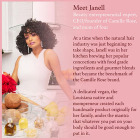 Camille Rose bottle on bathroom counter in styling routine inspiring daily use
