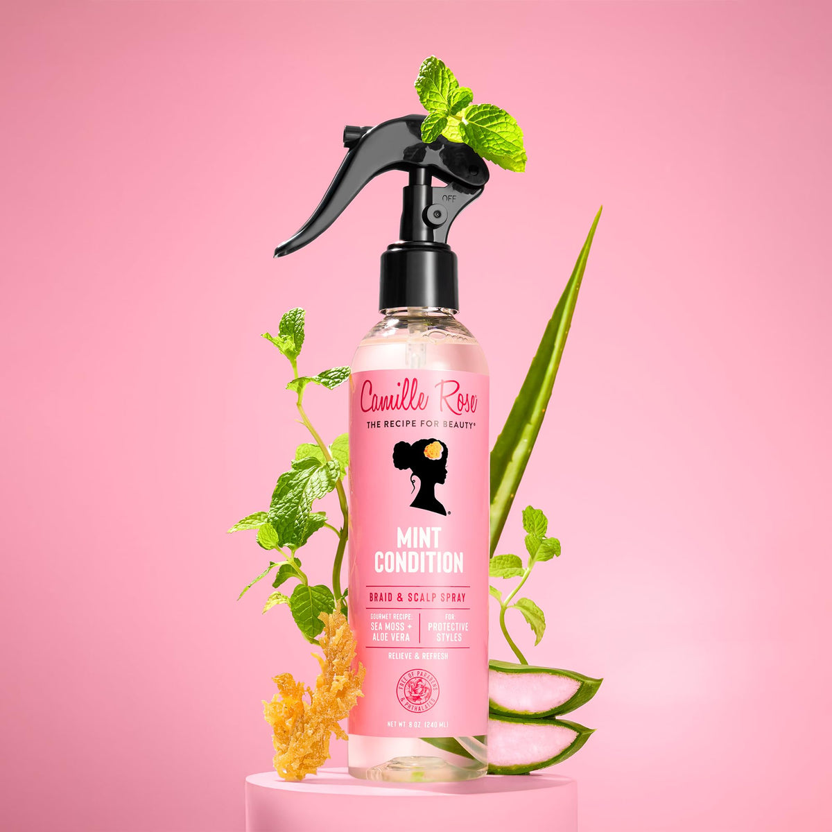Camille Rose applied to braids demonstrating scalp refresh and reduced itch